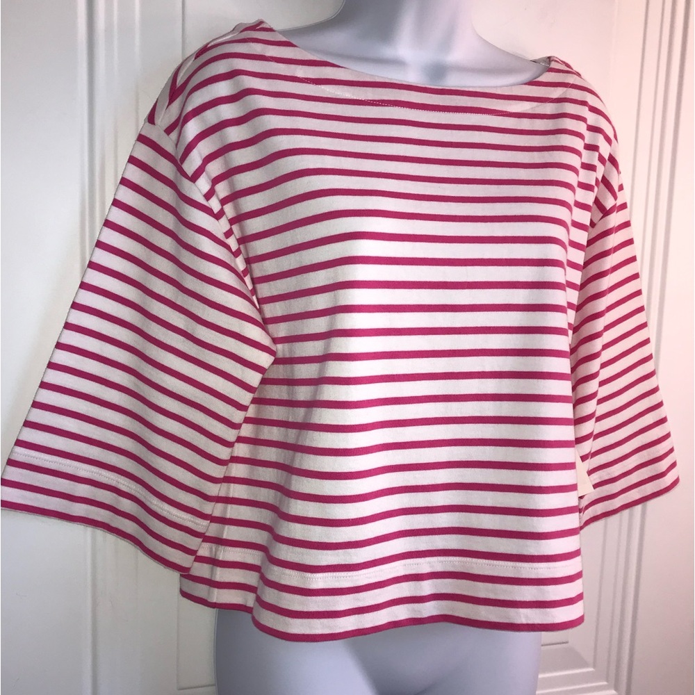 On 34th Women’s XS Cotton Fuchsia Pink Stripe boat neck wide 3/4 sleeve top NWT - Picture 3 of 13